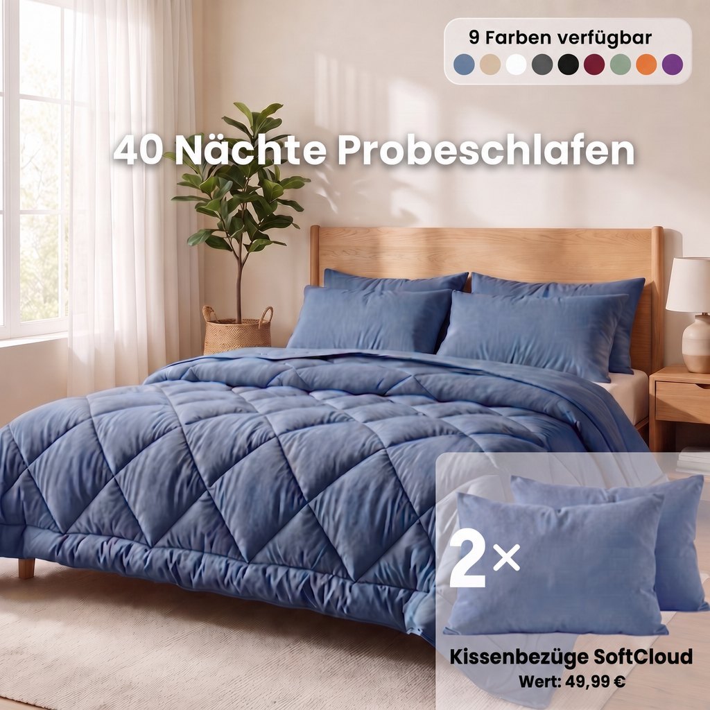 Lunava 2-in-1 Bettdecke: 40 Nächte Probeschlafen, 9 Farben, 2× Kissenbezüge SoftCloud