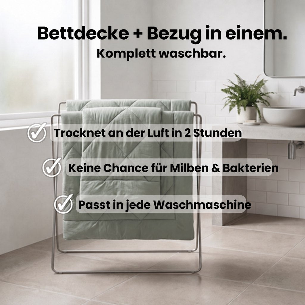 Lunava 2-in-1 Bettdecke auf dem Wäscheständer – komplett waschbar, in 2 Stunden trocken