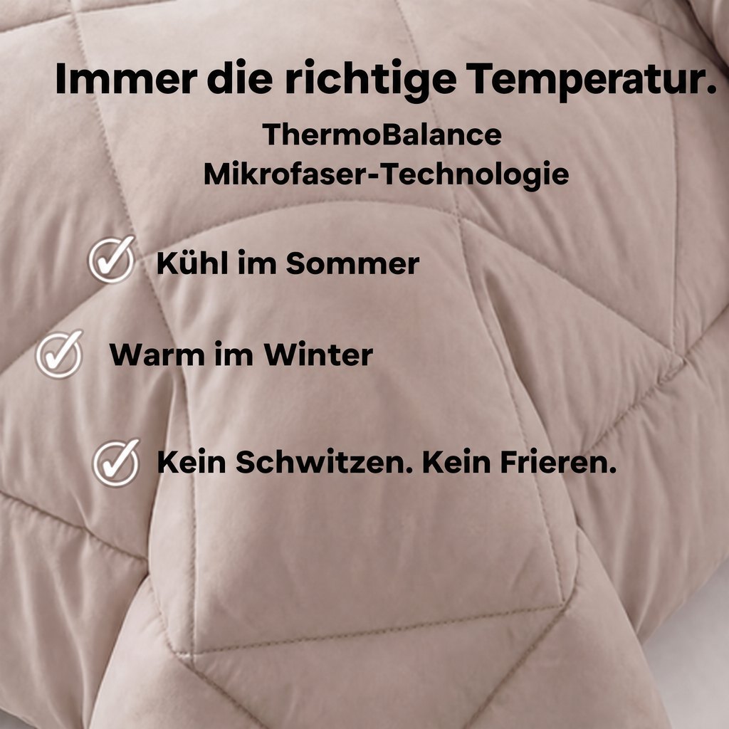Nahaufnahme der Lunava 2-in-1 Bettdecke: kühl im Sommer, warm im Winter
