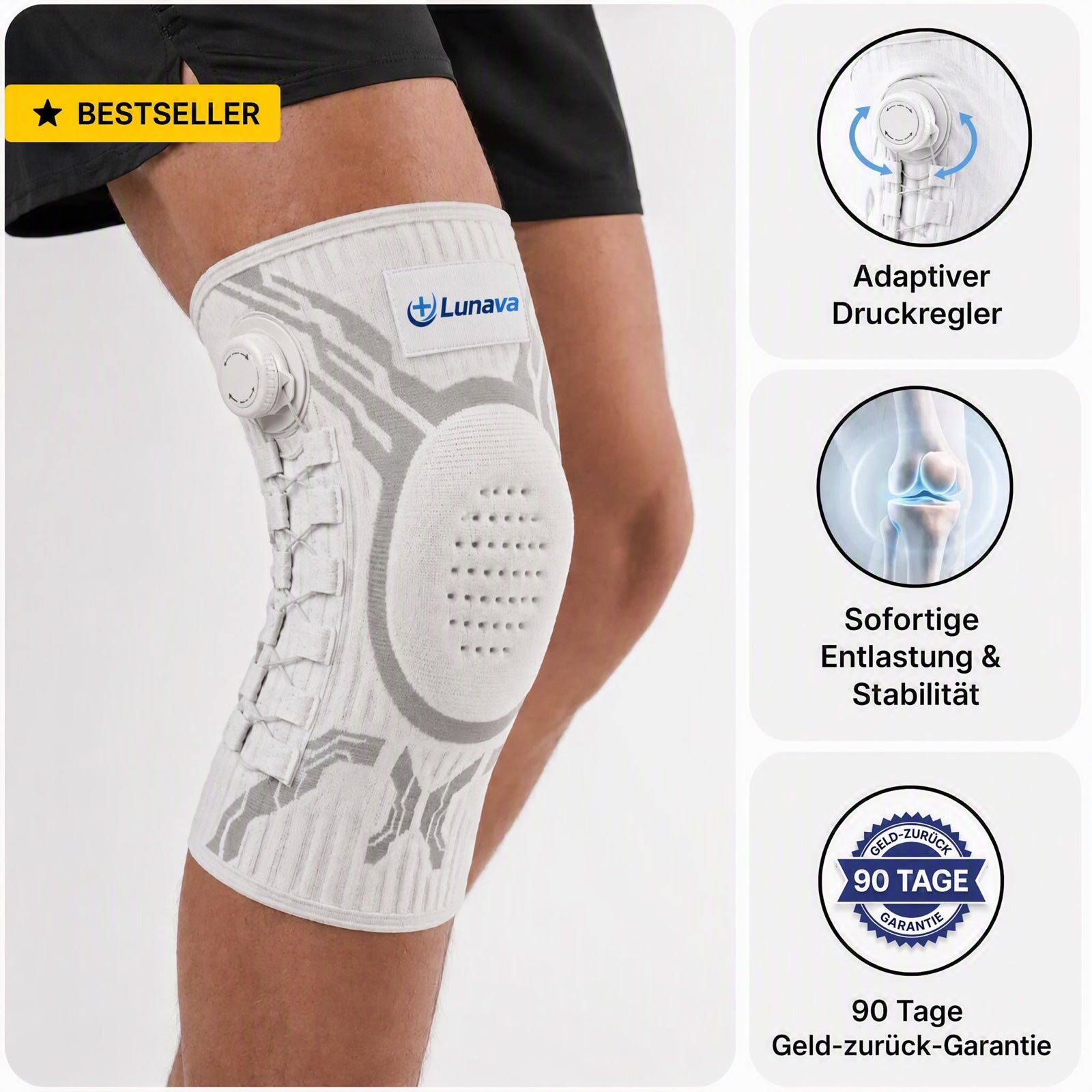 Lunava KnieHeld Kniebandage mit Drehrad am Knie
